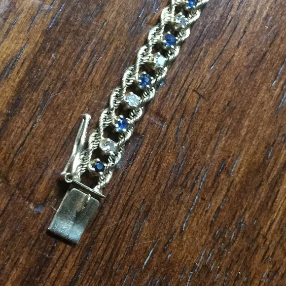 Gold sapphire diamond 14K bracelet cruise September birthstone estate  AS IS - Picture 2 of 14